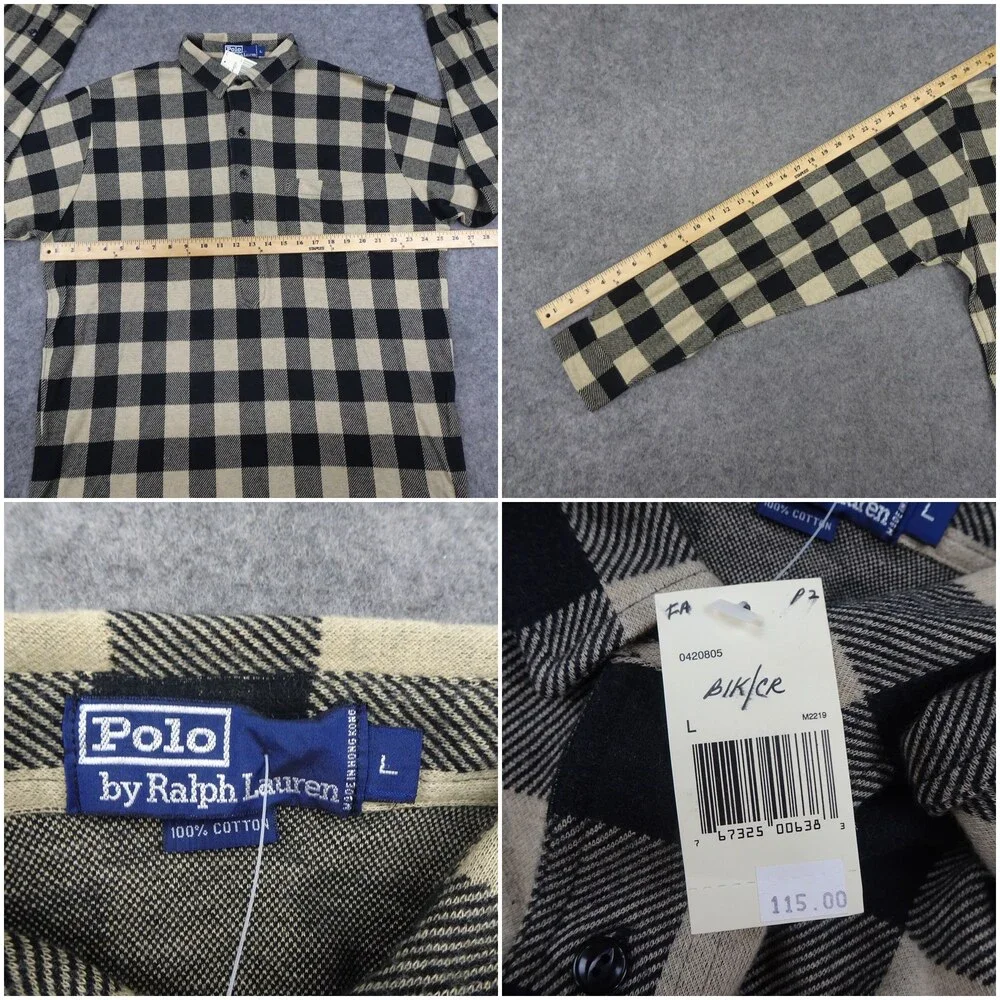 Vintage Polo Ralph Lauren Shirt Mens Large 3/4 Button Flannel Check Pocket 90s